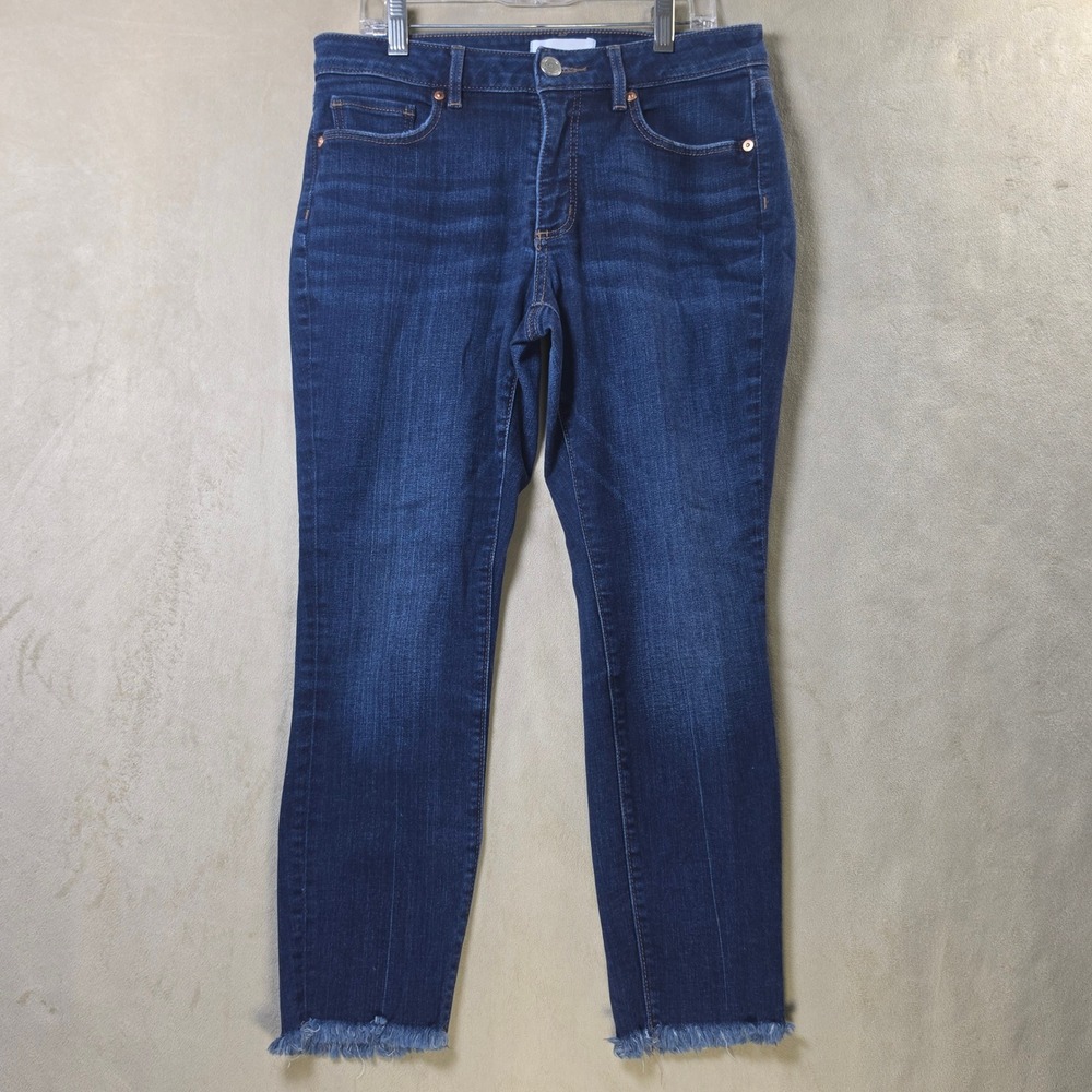 Loft Womens Slim Pocket Frayed Hem Ankle Jeans Dark Wash Blue Denim Size 28 6P